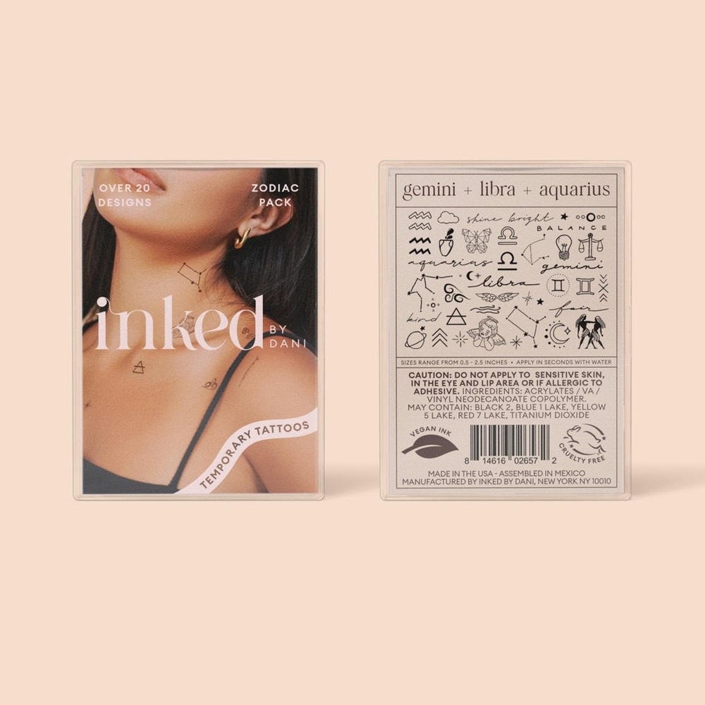 💜 Inked by Dani Temporary Tattoos - Zodiac Pack: Gemini + Libra + Aquarius NWT